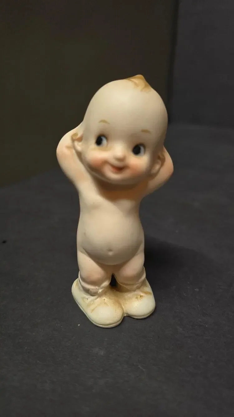 Porcelain Baby Figurine Beige Kewpie Doll Small Japan Cute Decor